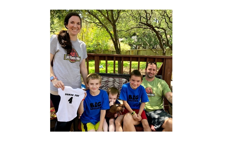 Our family of five announcing we were going to have a "bonus fry"